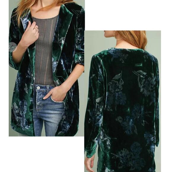 Eva Franco Green Floral Velvet Bloom Car Coat Jacket Dark Romantic Boho Medium - Picture 3 of 8